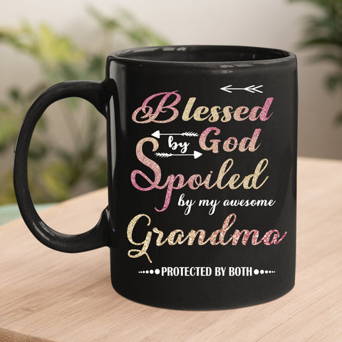 "Blessed By God Spoiled By Awesome Grandma Protect By Both" -Mug