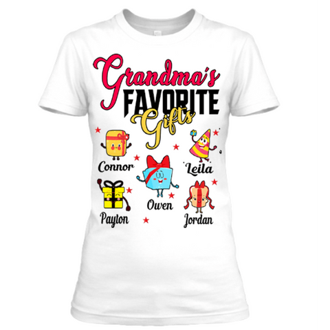 "Grandma's Favorite Gifts.."-Customized Your kids/Grandkids Name On Your T-shirt.
