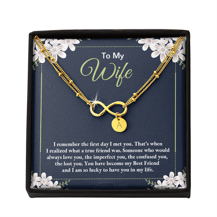 to my wife - i remember the first day i met you 2 Gold Infinity Bracelet +1 charm