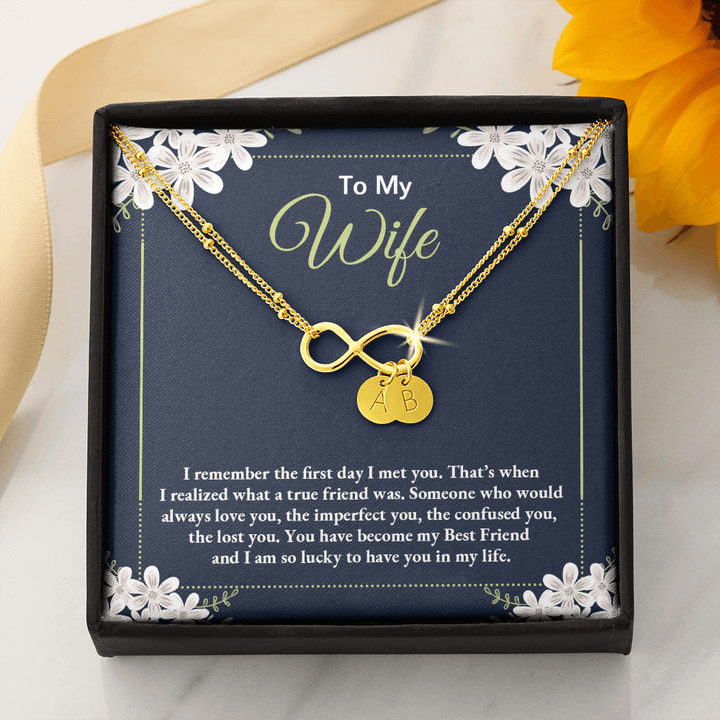 to my wife - i remember the first day i met you 2 Gold Infinity Bracelet +1 charm