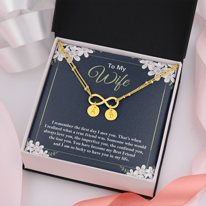 to my wife - i remember the first day i met you 2 Gold Infinity Bracelet +1 charm