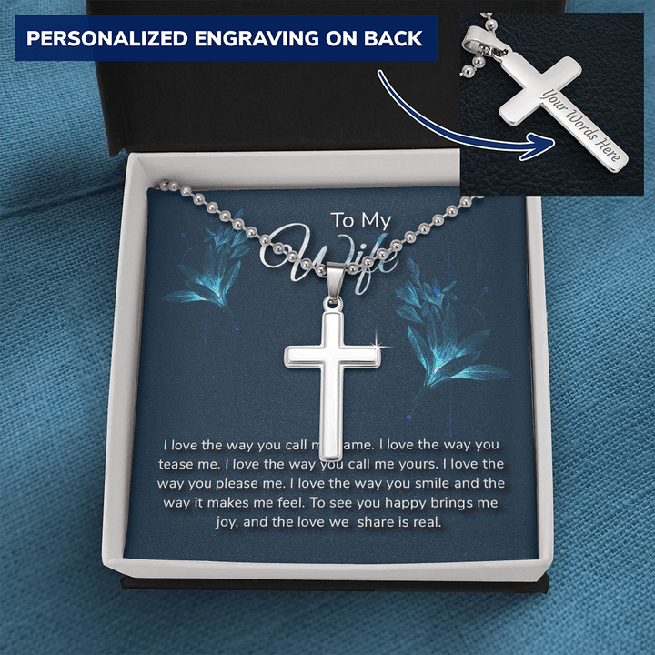 To my wife-I love the way Personalized Cross Necklace (ball Chain)