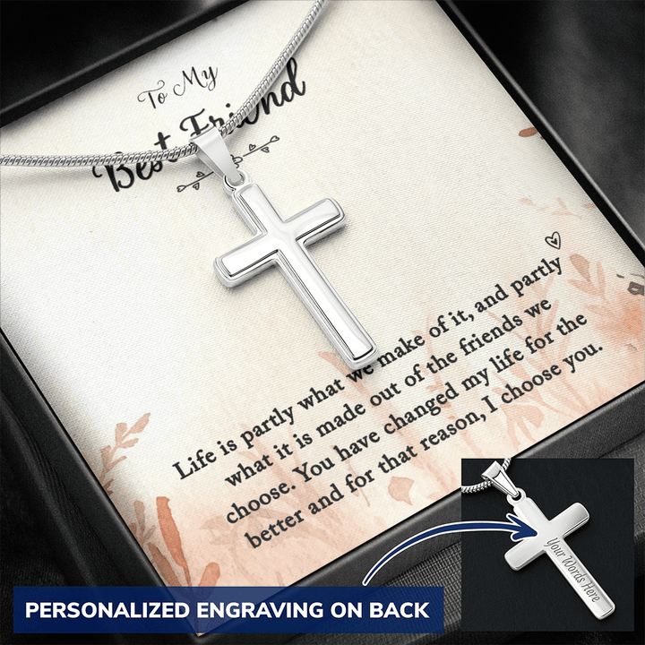 To my Best Friend-Life is partly (1) Personalize Cross Necklace