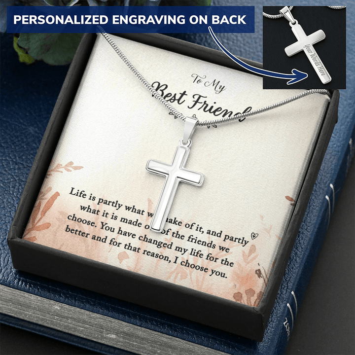 To my Best Friend-Life is partly (1) Personalize Cross Necklace