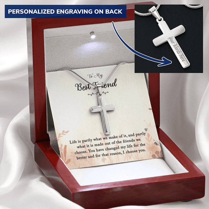 To my Best Friend-Life is partly (1) Personalize Cross Necklace