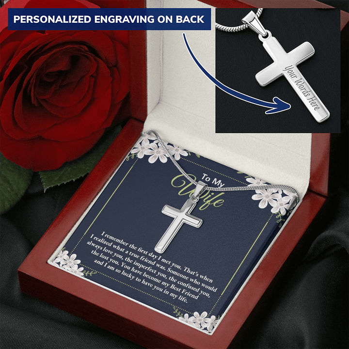 to my wife - i remember the first day i met you 2 Personalize Cross Necklace