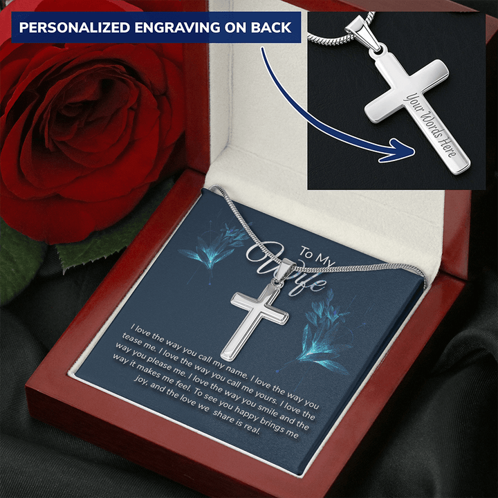 To my wife-I love the way Personalize Cross Necklace