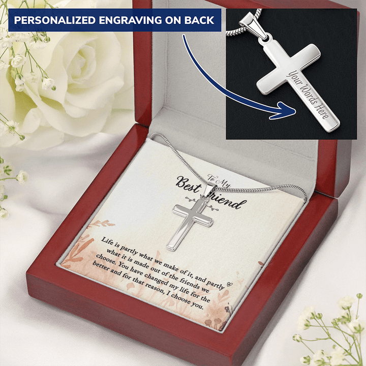 To my Best Friend-Life is partly (1) Personalize Cross Necklace