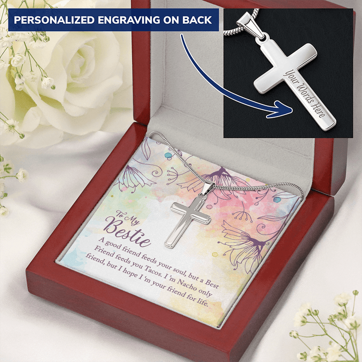 To my Bestie-A good friend feeds your soul Personalize Cross Necklace