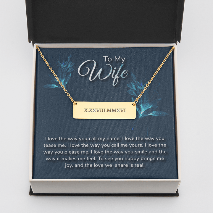 To my wife-I love the way Horizontal bar pendent - Roman Numbers