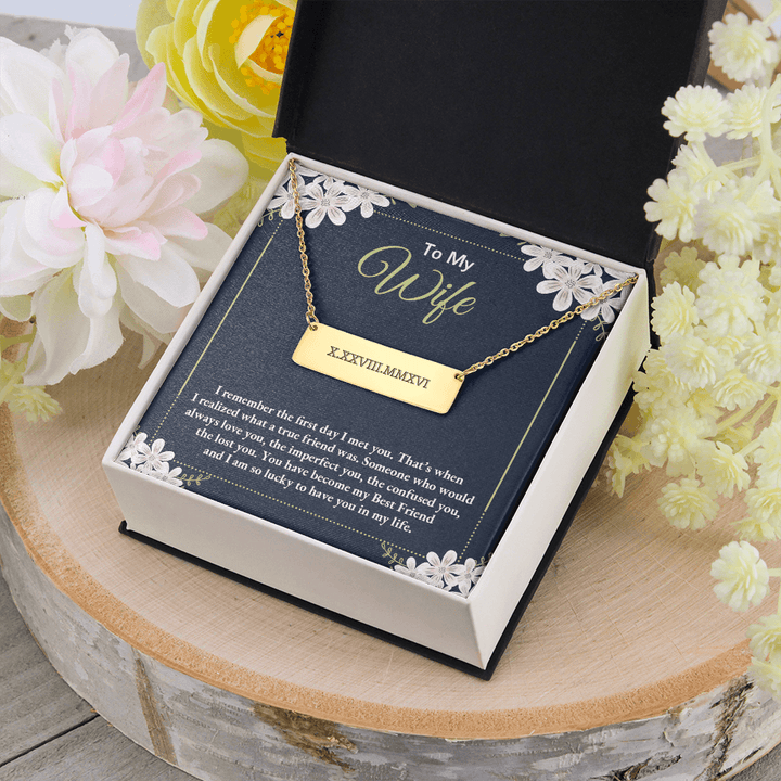 to my wife - i remember the first day i met you 2 Horizontal bar pendent - Roman Numbers