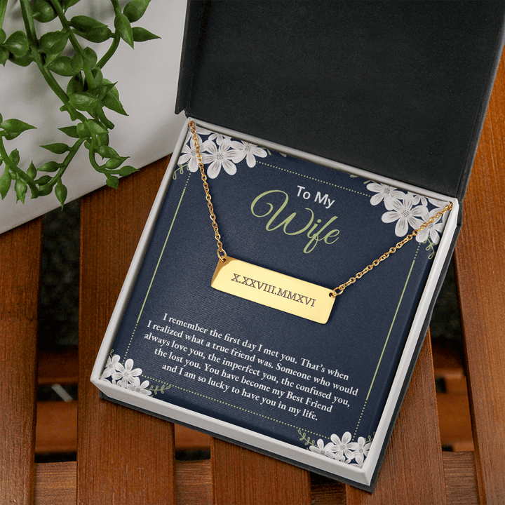 to my wife - i remember the first day i met you 2 Horizontal bar pendent - Roman Numbers