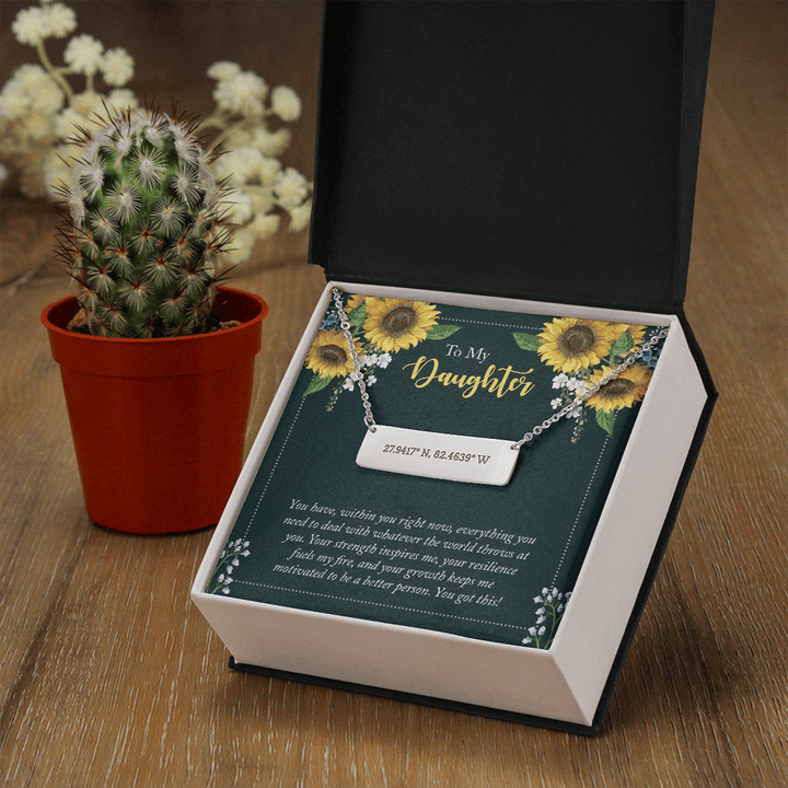 To My Daughter - you have within you right now Coordinate Horizontal Bar Pendent