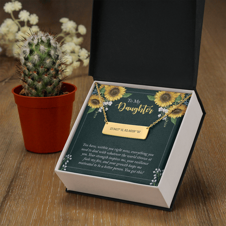 To My Daughter - you have within you right now Coordinate Horizontal Bar Pendent