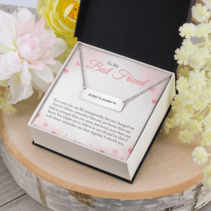 To my Bestie you came into my life unexpectedly 2 Coordinate Horizontal Bar Pendent