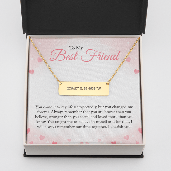 To my Bestie you came into my life unexpectedly 2 Coordinate Horizontal Bar Pendent