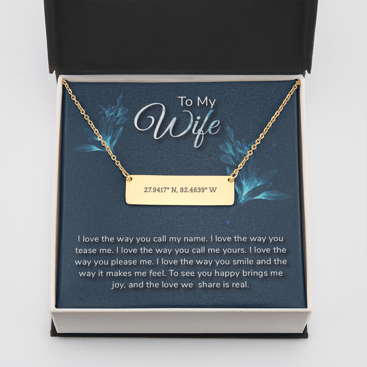 To my wife-I love the way Coordinate Horizontal Bar Pendent