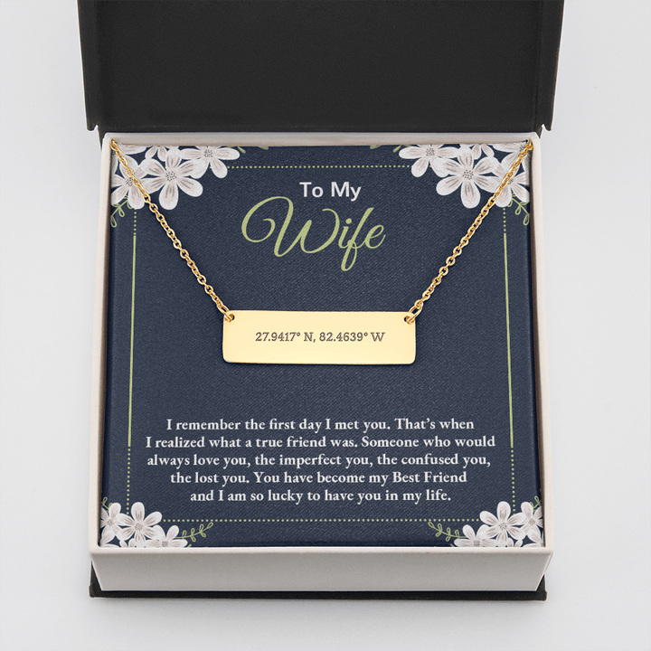to my wife - i remember the first day i met you 2 Coordinate Horizontal Bar Pendent