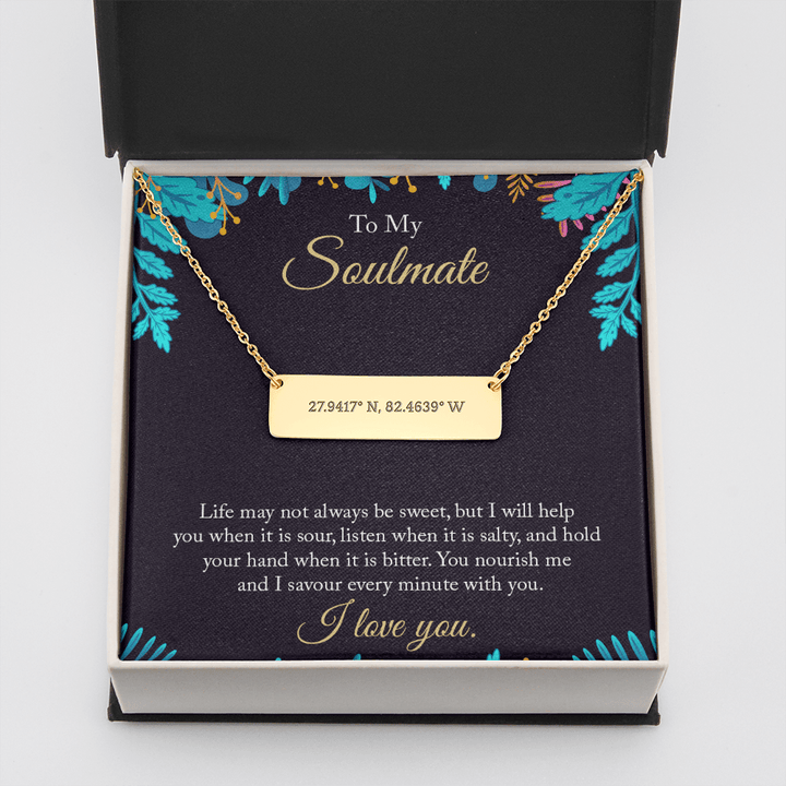 To My Soulmate - life may not always be sweet 2 Coordinate Horizontal Bar Pendent