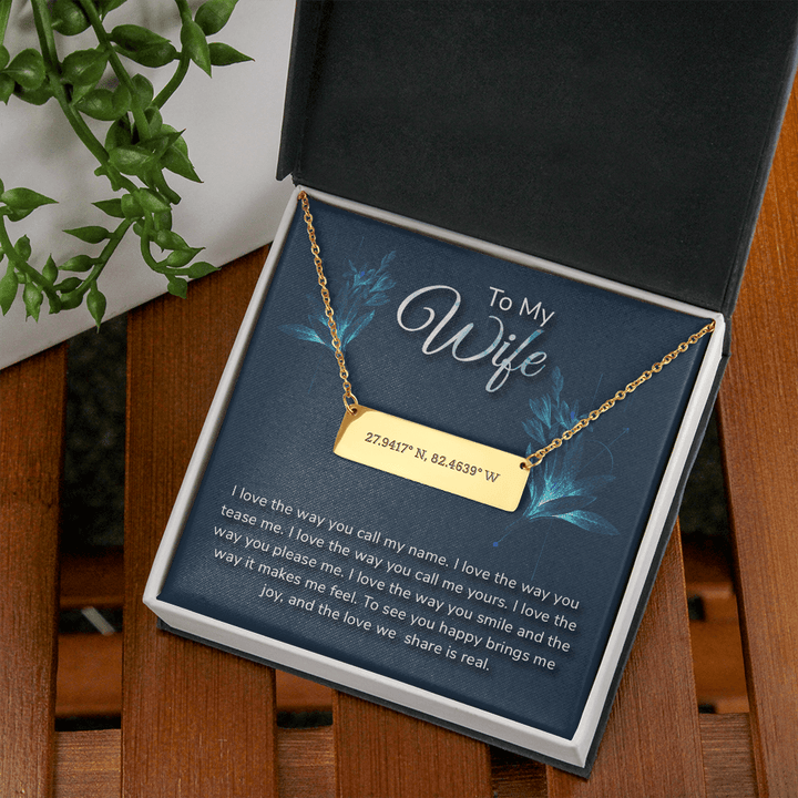 To my wife-I love the way Coordinate Horizontal Bar Pendent