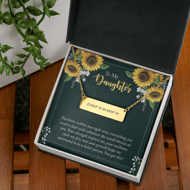 To My Daughter - you have within you right now Coordinate Horizontal Bar Pendent