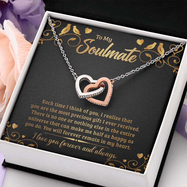 To My Soulmate - Each time I think of you Interlocking heart Necklace
