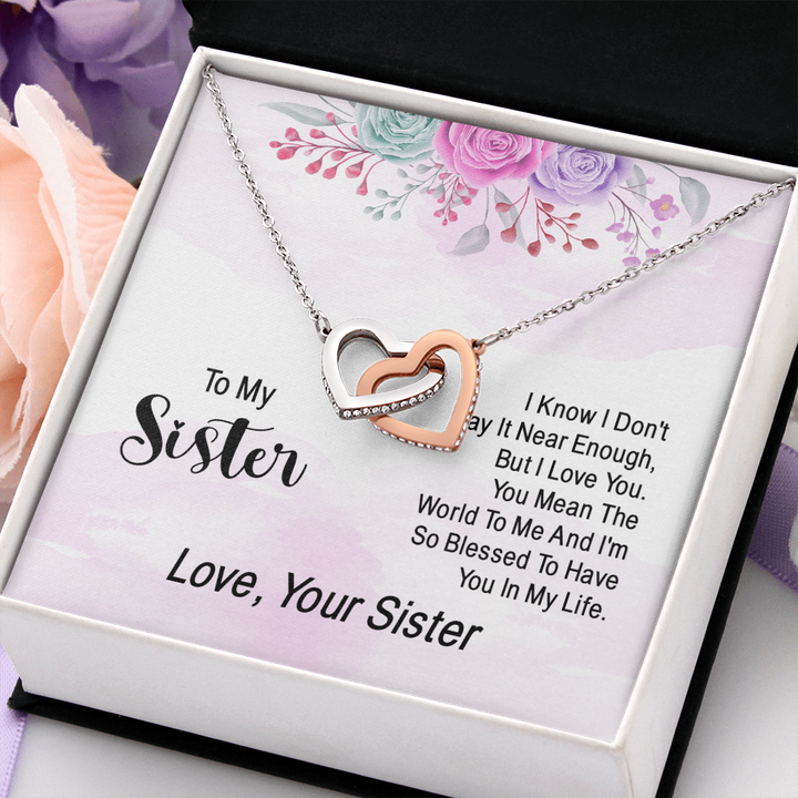 To my sister - i know i don't say it near enough Interlocking heart Necklace