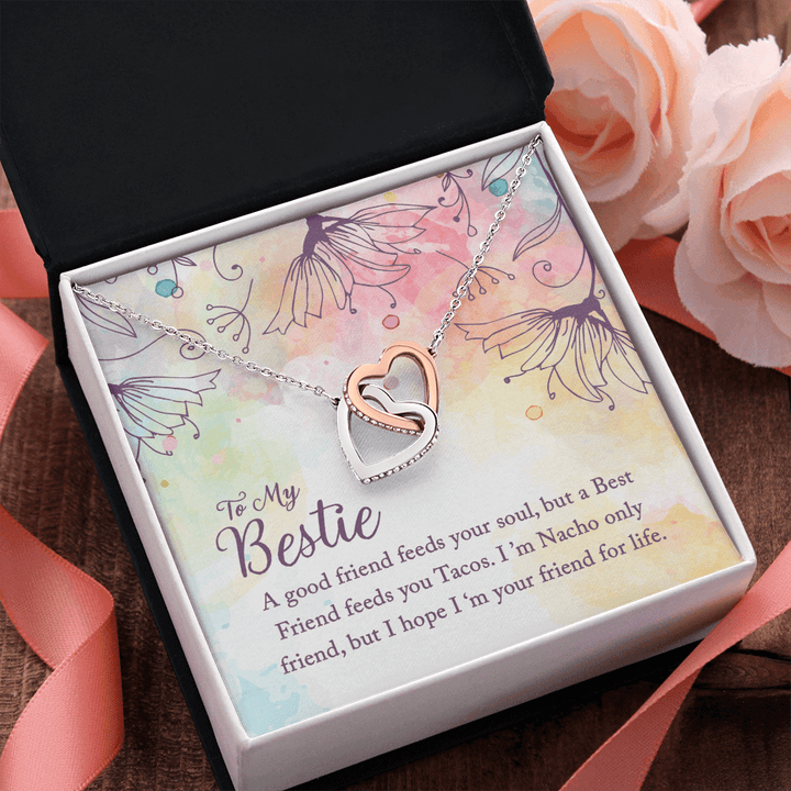 To my Bestie-A good friend feeds your soul Interlocking heart Necklace