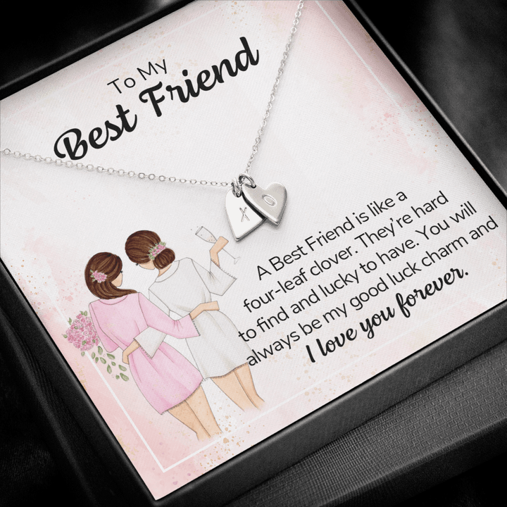 To my best friend - a best friend is like a four-leaf clover Silver Necklace 1heart
