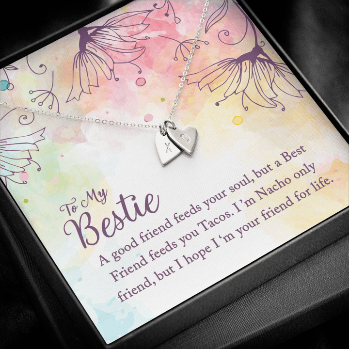 To my Bestie-A good friend feeds your soul Silver Necklace 1heart