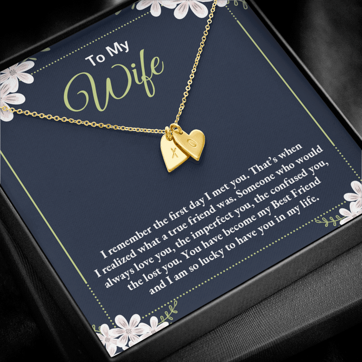 to my wife - i remember the first day i met you 2 Silver Necklace 1heart