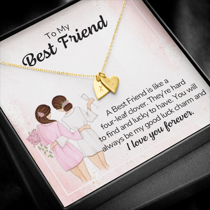 To my best friend - a best friend is like a four-leaf clover Silver Necklace 1heart