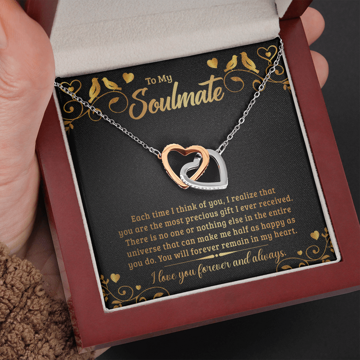 To My Soulmate - Each time I think of you Interlocking heart Necklace