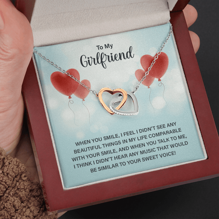 To My Girlfriend - When you smile Interlocking heart Necklace