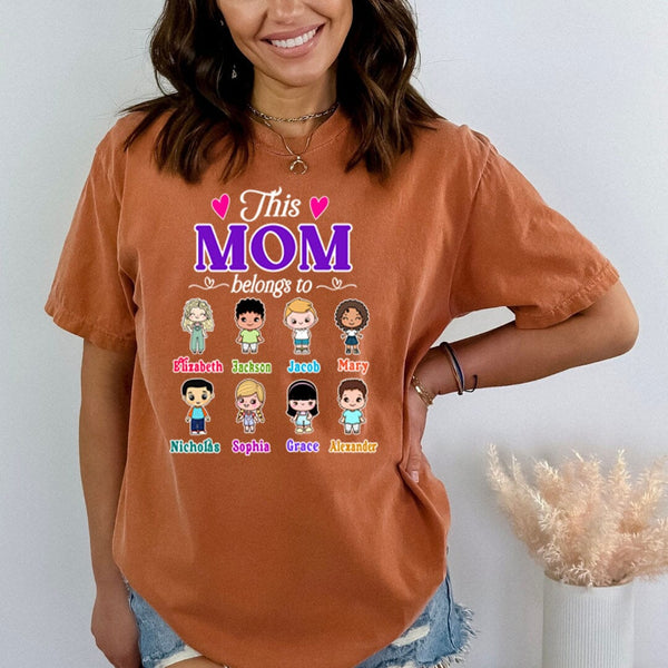 This Mom Belongs to New Design - (Customized your Kids Name With Character) Bella Canvas