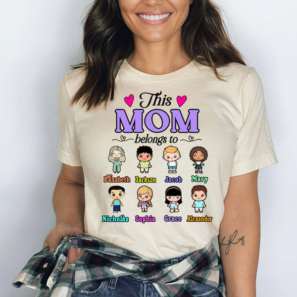 This Mom Belongs to New Design - (Customized your Kids Name With Character) Bella Canvas