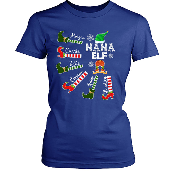 Nana Elf With Kids Name - Unisex T- Shirt