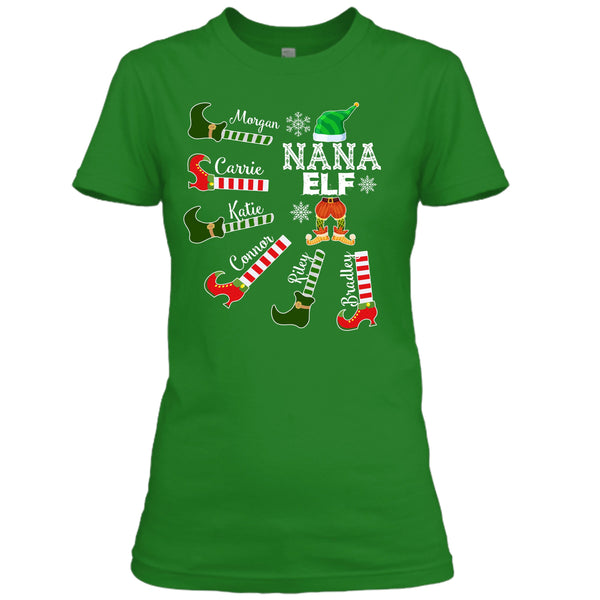 Nana Elf With Kids Name - Unisex T- Shirt