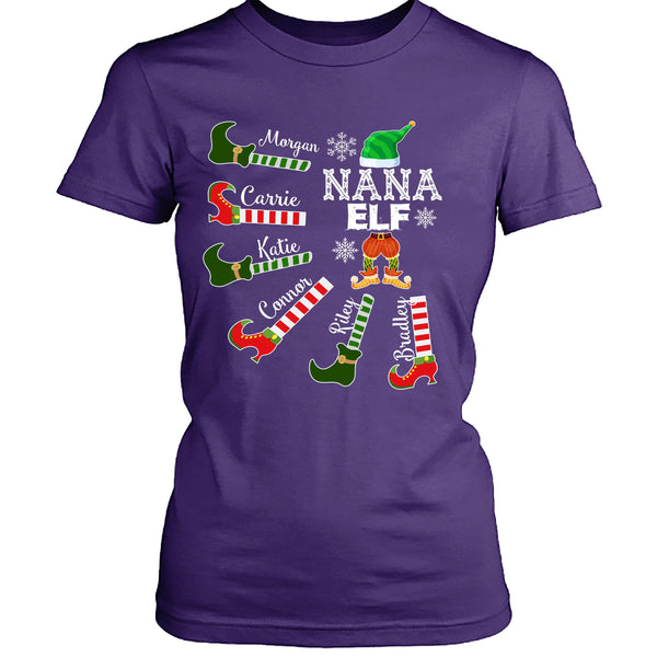 Nana Elf With Kids Name - Unisex T- Shirt