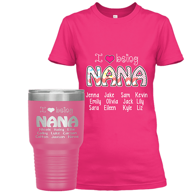 "NEW COMBO OF I 💓 being NANA SHIRT +TUMBLER