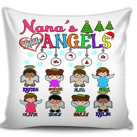 Nana's Little Angels Pillow Cover, Custom Pillow Cover with Grandkids Names.