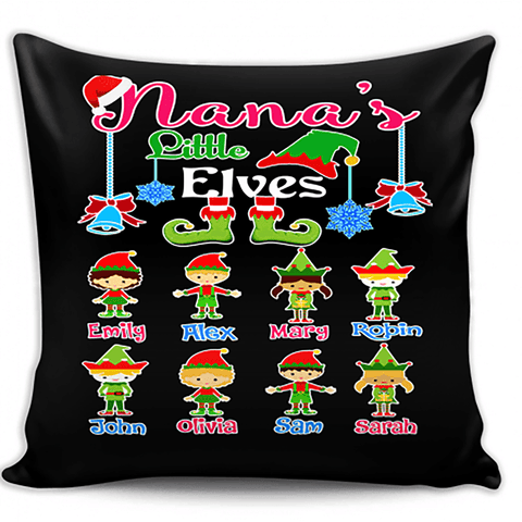 Nana's Little Elves Pillow Cover, Custom Pillow Cover with Grandkids Names.