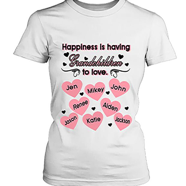 "Happiness is Having Grandchildren to love", Customized Your Grandkids Names.
