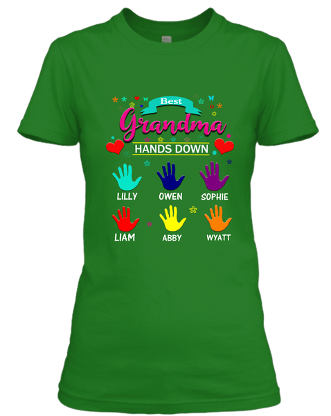 "BEST GRANDMA HANDS DOWN" Customized Your Grandkids Or kids Name.