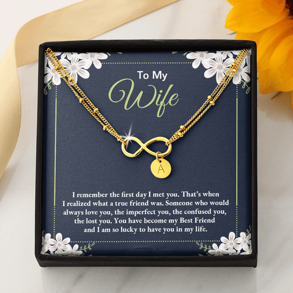 to my wife - i remember the first day i met you 2 Gold Infinity Bracelet +1 charm