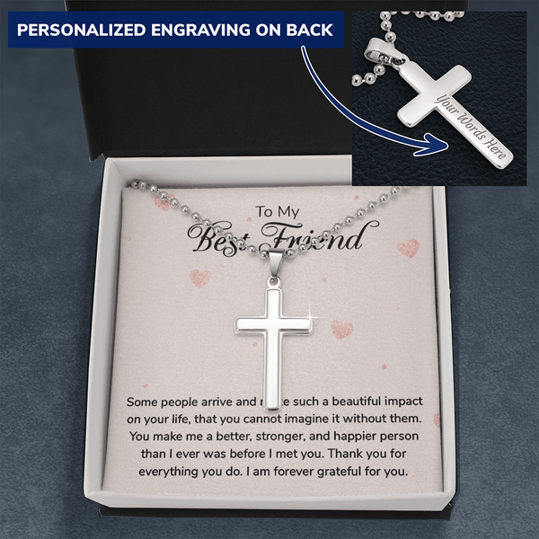 To my Best Friend-Some people arrive Personalized Cross Necklace (ball Chain)