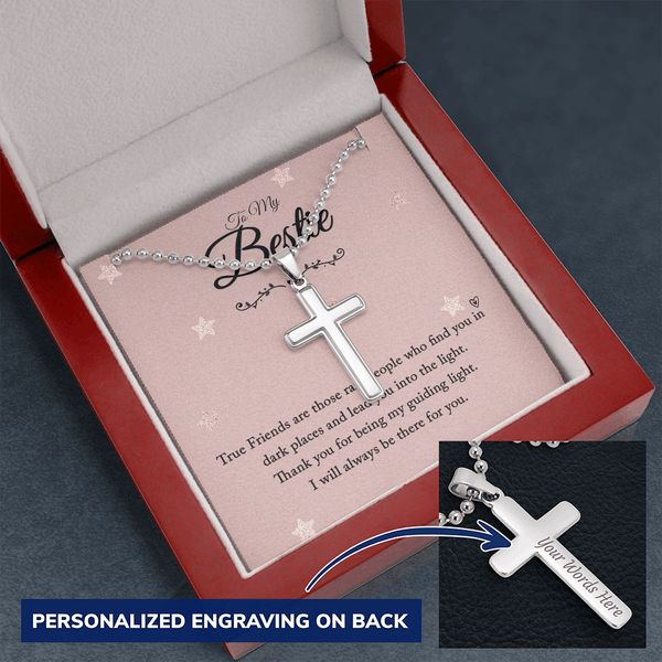 To my bestie-True Friends are those Personalized Cross Necklace (ball Chain)