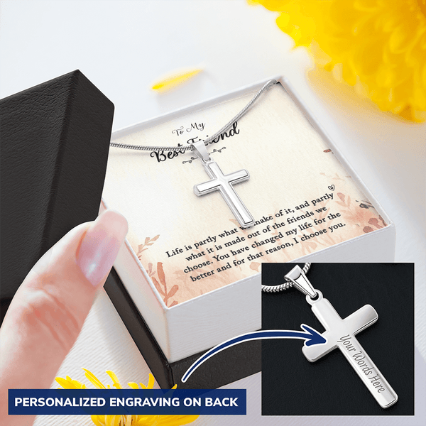 To my Best Friend-Life is partly (1) Personalize Cross Necklace