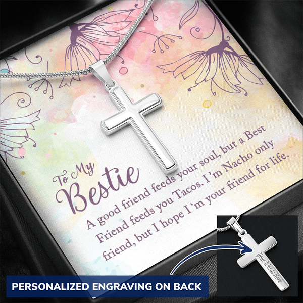 To my Bestie-A good friend feeds your soul Personalize Cross Necklace