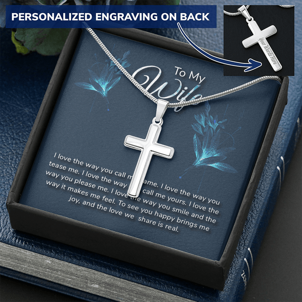 To my wife-I love the way Personalize Cross Necklace